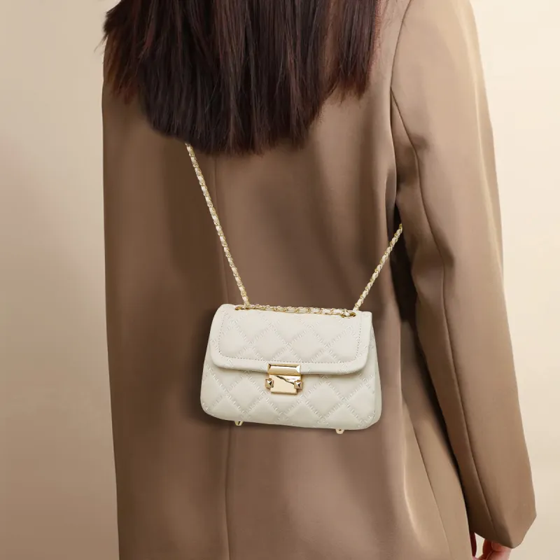 Safiya Cow Leather Handbag Crossbody Bag Small Size Women's White/Black-1