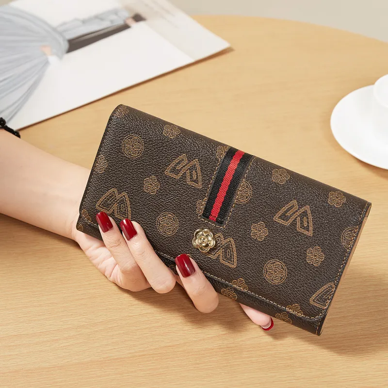 Safiya Synthetic Leather Card Holder Document Wallet Coin Purse Ticket Clip Wallet Women's Coffee-4