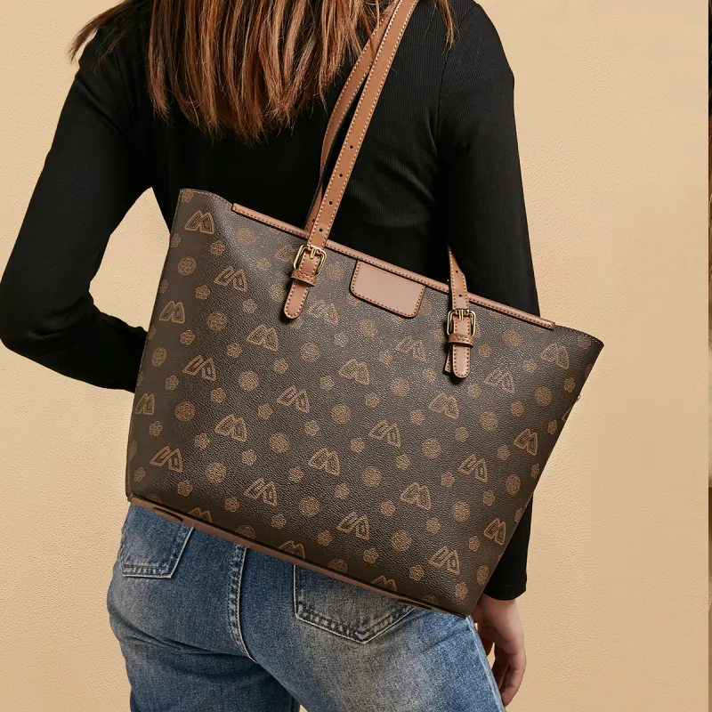 Safiya Synthetic Leather Tote Bag, Shopping Bag, Shoulder Bag Women's Coffee-1