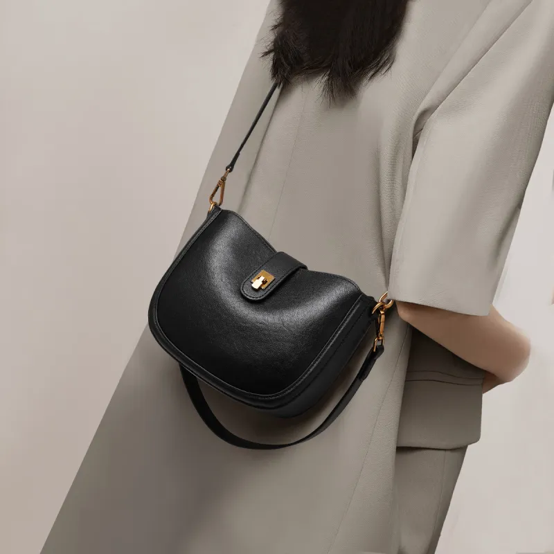 Safiya Cow Leather Shoulder Bag Women's Black/Baroque Brown-1