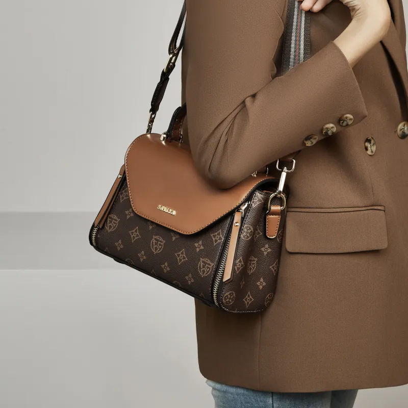 Safiya Synthetic Leather Handbag, Crossbody Bag Women's Coffee-4