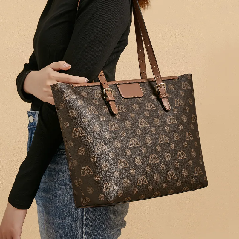 Safiya Synthetic Leather Tote Bag, Shopping Bag, Shoulder Bag Women's Coffee-4