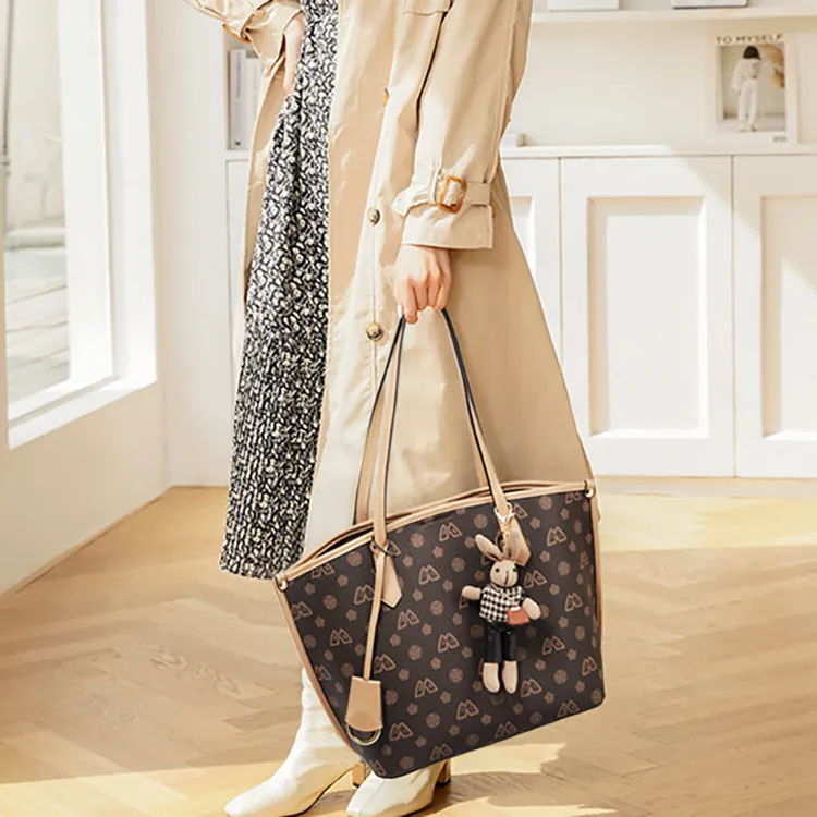 Safiya PVC Patch PU Tote Bag Shopping Bag Shoulder Bags Women's Coffee-2