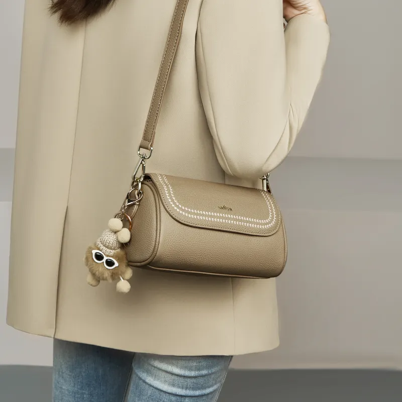 Safiya Cow Leather With Synthetic Leather Shoulder Bag Regular Women's Elephant Gray-4