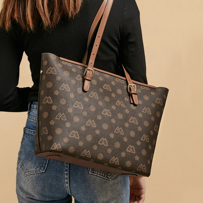 Safiya Synthetic Leather Tote Bag, Shopping Bag, Shoulder Bag Women's Coffee-3
