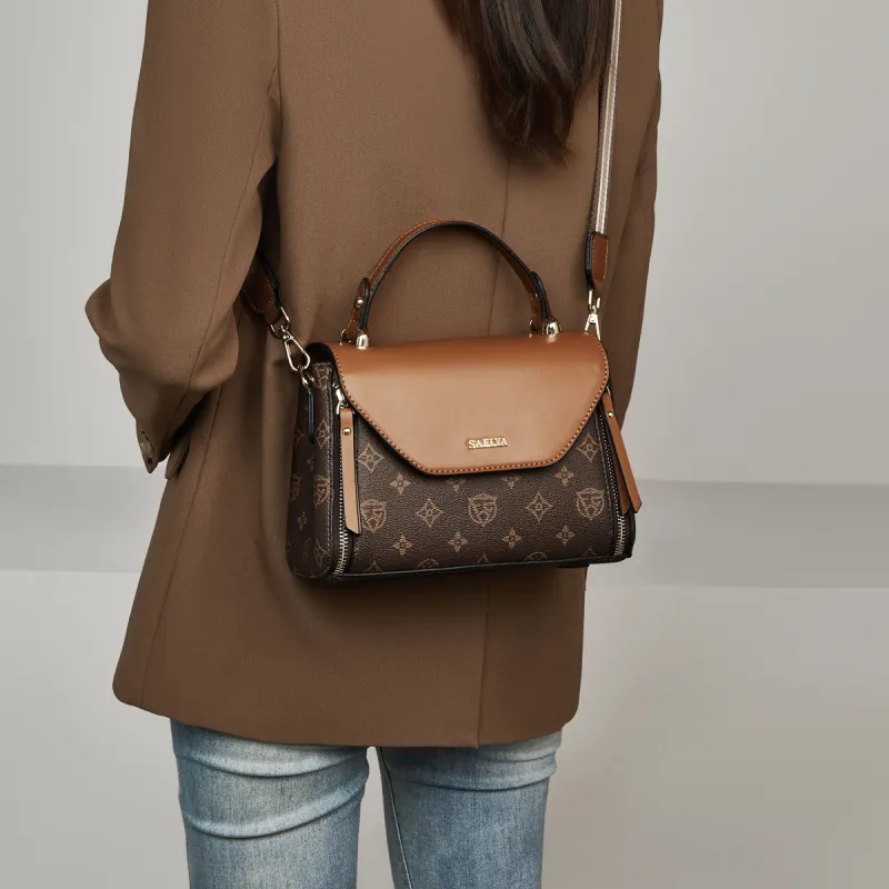 Safiya Synthetic Leather Handbag, Crossbody Bag Women's Coffee-1