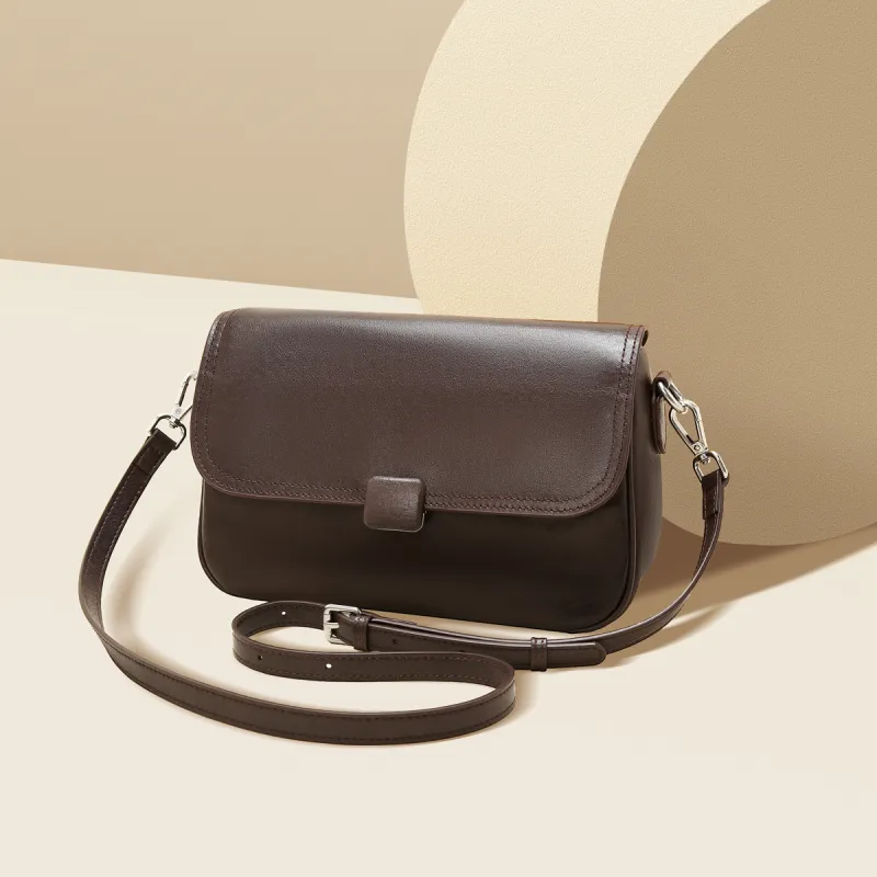 Safiya Cow Leather With Synthetic Leather Shoulder Bag Women's Chocolate-4
