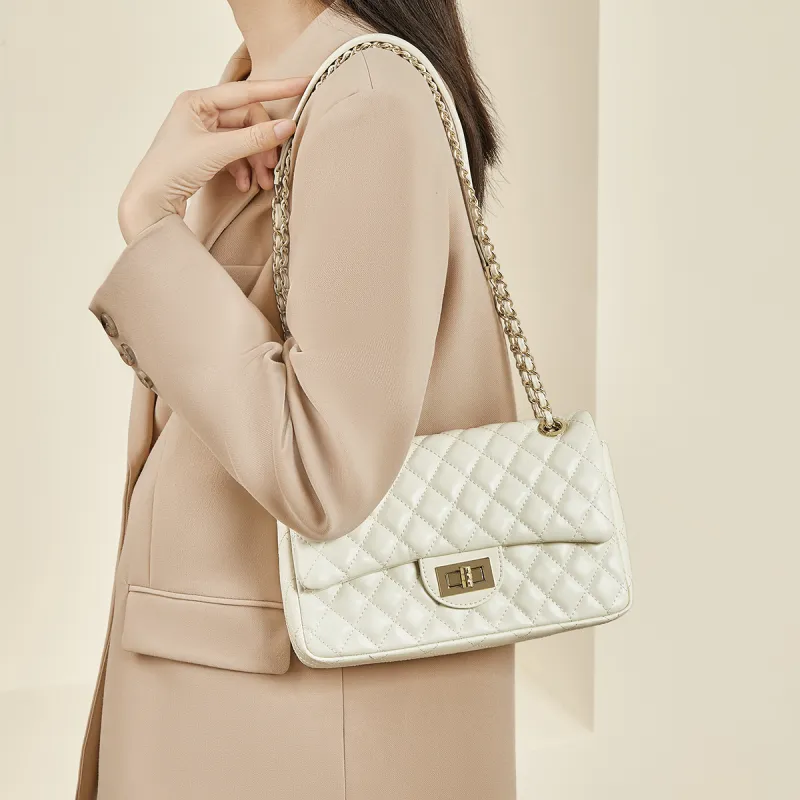 Safiya Cow Leather Shoulder Bag, Crossbody Bag Women's White-1