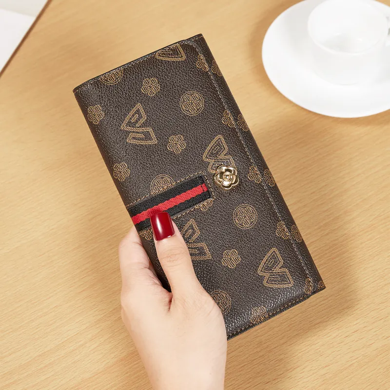 Safiya Synthetic Leather Card Holder Document Wallet Coin Purse Ticket Clip Wallet Women's Coffee-3