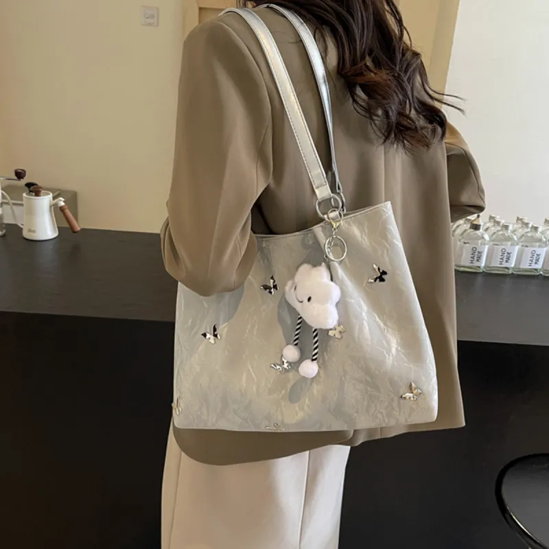 Safiya Synthetic Leather Tote Bag Shopping Bag Shoulder Bags Women's Black/White-10