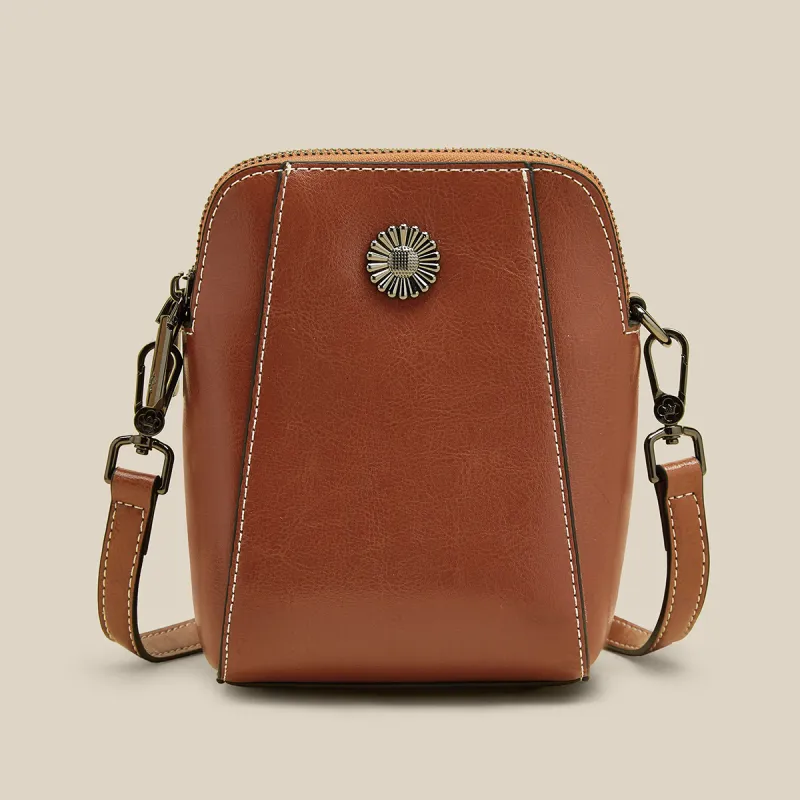 Safiya Cow Leather Crossbody Bag Small Size Women's Brown-3