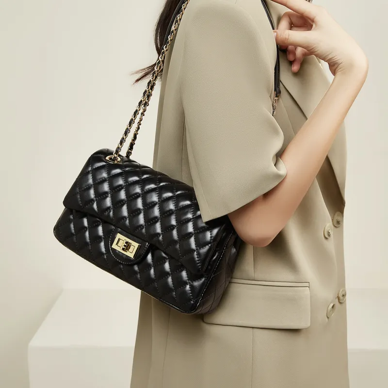 Safiya Cow Leather Business Casual Shoulder Bag Regular Women's Black-1