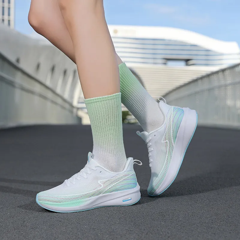 LPMX Cushioning Rebound Wear Resistant Breathable Low Top Running Shoes Unisex Sky Blue Green-7