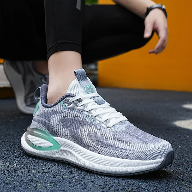 JSWEI Anti Slip And Wear Resistant Breathable Low Top Casual Running Shoes Men's White Gray-5