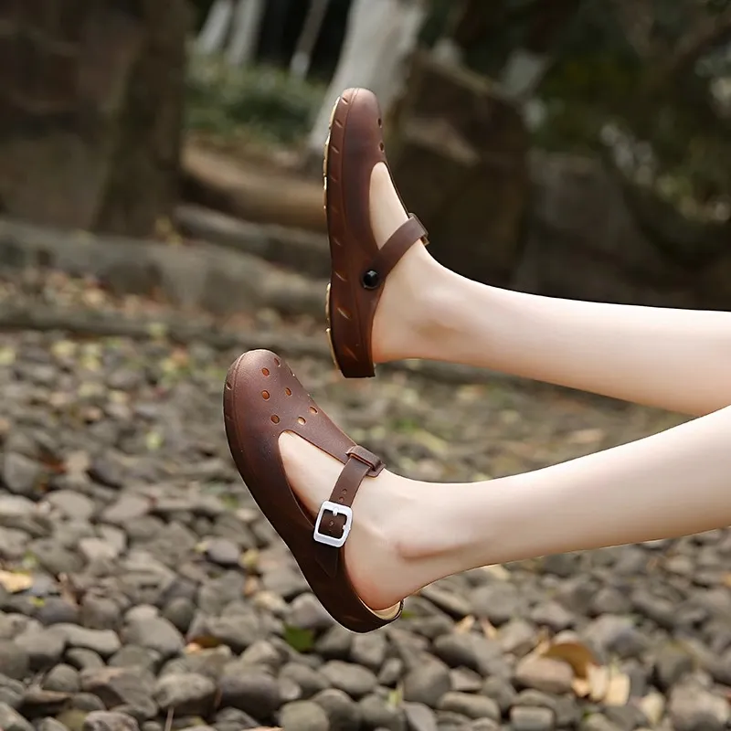 JSWEI Fashion Versatile Lightweight Minimalist Style Closed Toe Sandal Women's-13