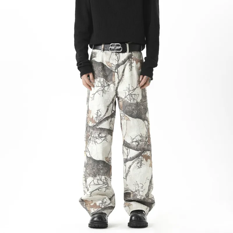 FORCEPULR Jeans Unisex White Maple Leaf-2