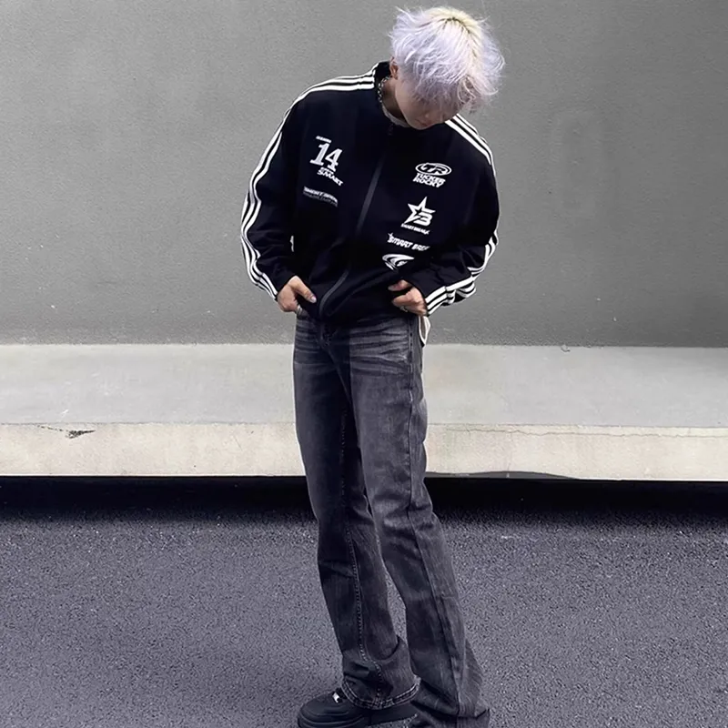 TESTUNG American Luxury Streetwear Vibe Heavyweight Washed Distressed White Mid Rise Bootcut Jeans Unisex-9