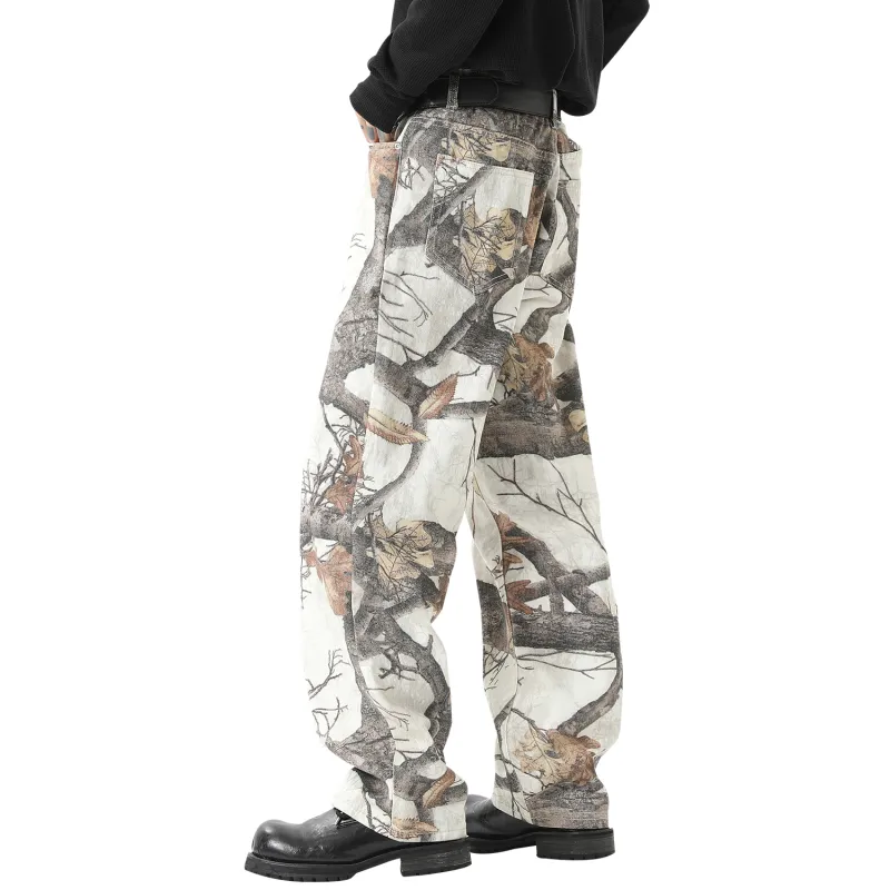 FORCEPULR Jeans Unisex White Maple Leaf-1