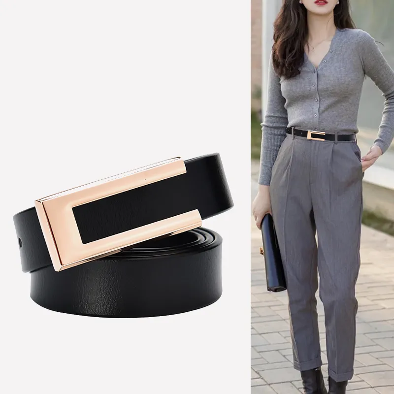Youyoulan Cow Leather Belts Women's 2.3cm-2