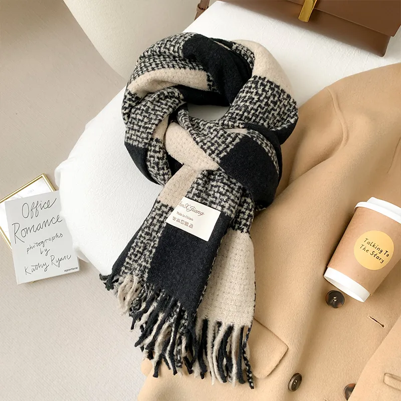 Youyoulan Polyester Knit Scarves Women's Black-2