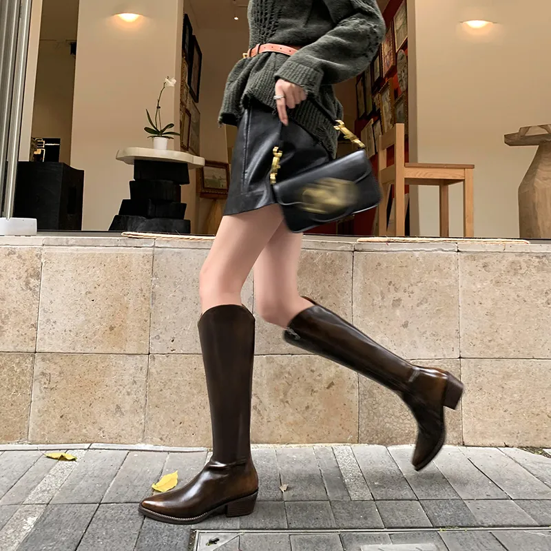 Five-nine Dan Seven Knee-high Boots 5cm Women's-8
