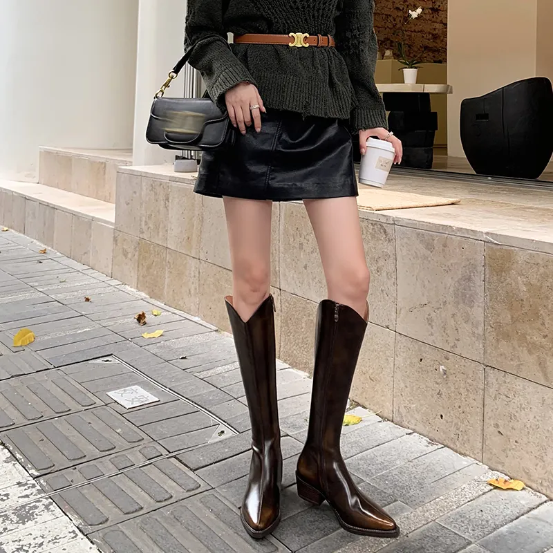 Five-nine Dan Seven Knee-high Boots 5cm Women's-6