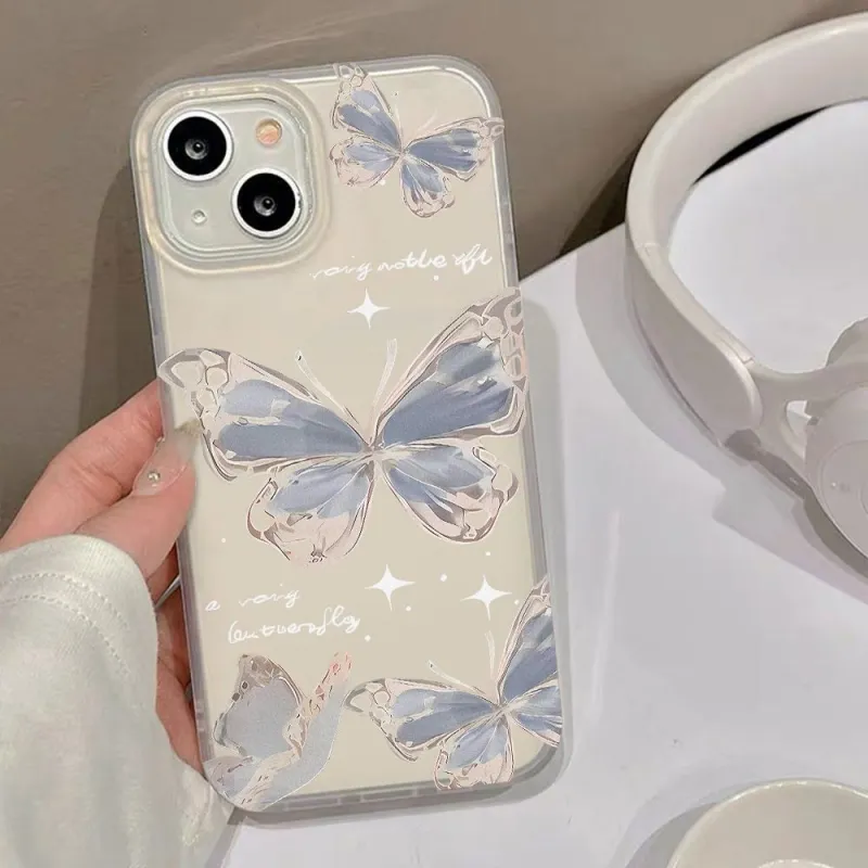 GYKZ TPU Material Blue Butterfly Matte Impact-Resistant Phone Case Compatible With IPhone 13/Apple 14/15.-1