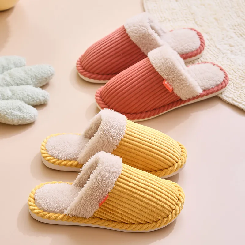 G.DUCKKIDS Corduroy Cotton Slippers For Home Indoor Men And Women's Warm For Fall And Winter Cotton Slipper-3