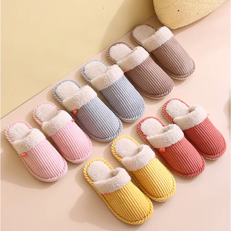 G.DUCKKIDS Corduroy Cotton Slippers For Home Indoor Men And Women's Warm For Fall And Winter Cotton Slipper-4