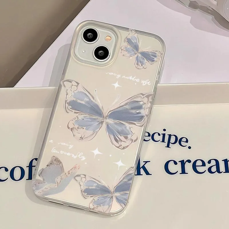 GYKZ TPU Material Blue Butterfly Matte Impact-Resistant Phone Case Compatible With IPhone 13/Apple 14/15.-2