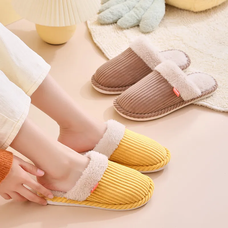G.DUCKKIDS Corduroy Cotton Slippers For Home Indoor Men And Women's Warm For Fall And Winter Cotton Slipper-2