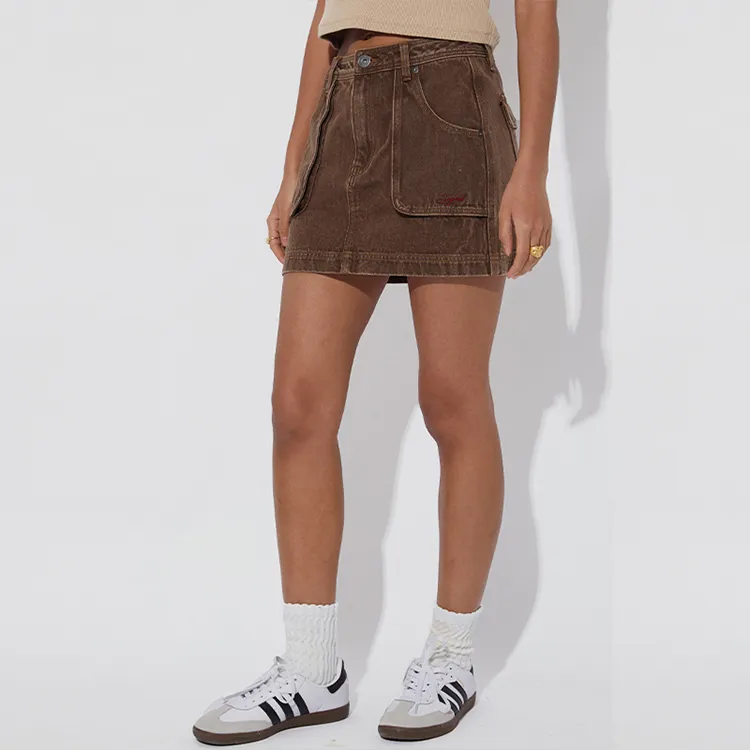 JOYRICH Denim Short Skirts Women's Khaki-2