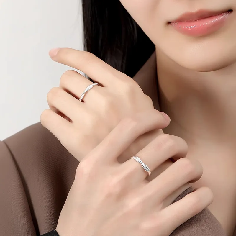 MGS 999 Fine Silver Cool Refined Niche Design Girlfriend Students Plain Band Luck Adjustable Opening Unisex-3