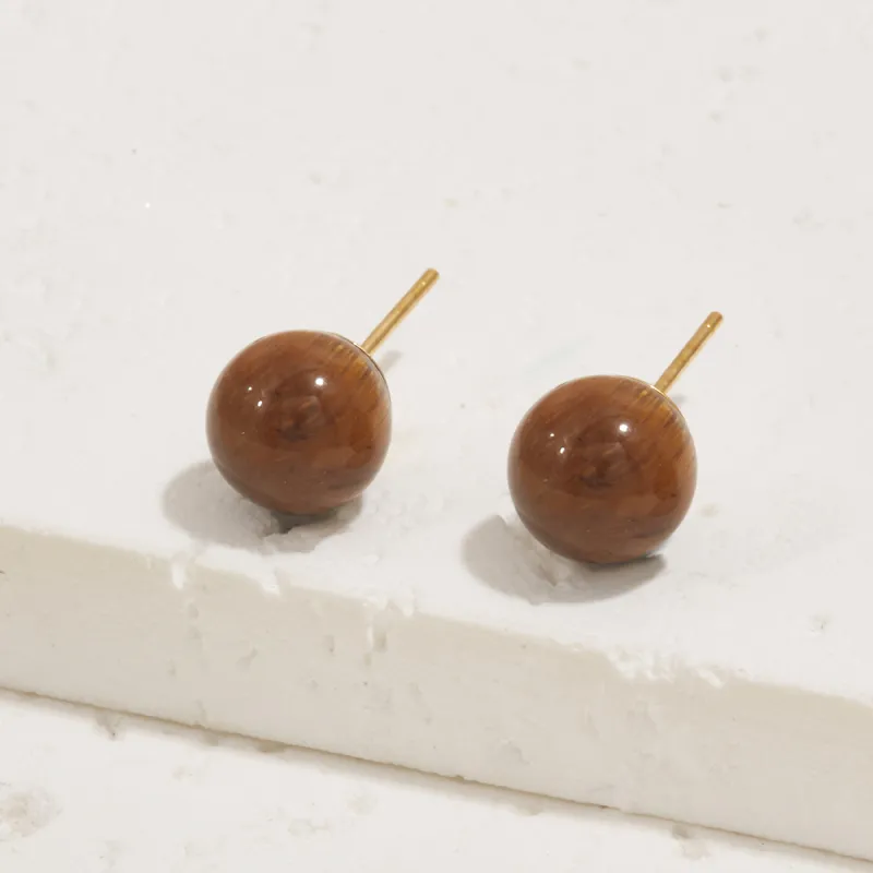 HELA DE HAI Natural Tiger's Eye Stone Stud Earrings Women's-18