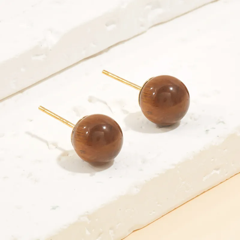 HELA DE HAI Natural Tiger's Eye Stone Stud Earrings Women's-16
