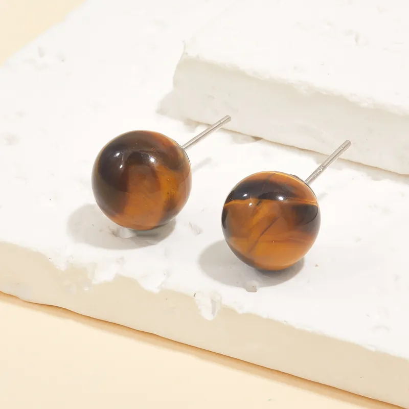 HELA DE HAI Natural Tiger's Eye Stone Stud Earrings Women's-9