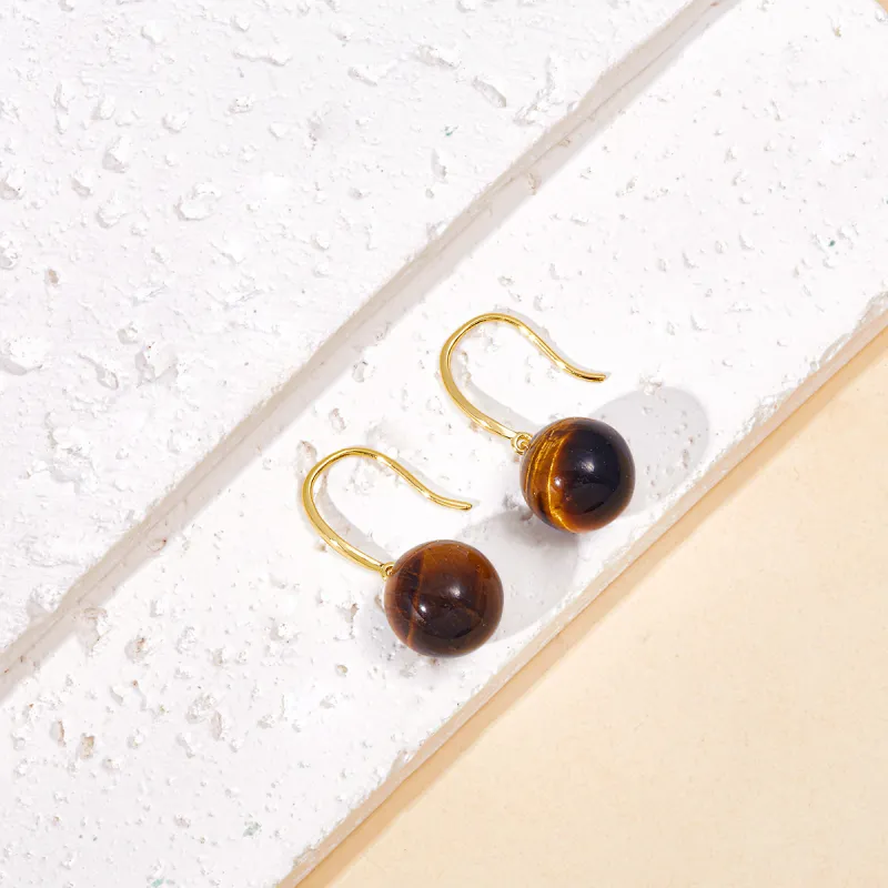 HELA DE HAI Natural Tiger's Eye Stone Jade Earrings Women's-4