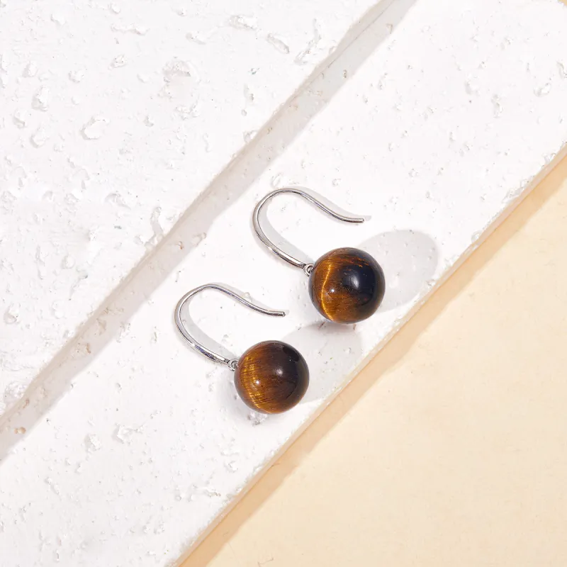 HELA DE HAI Natural Tiger's Eye Stone Jade Earrings Women's-10
