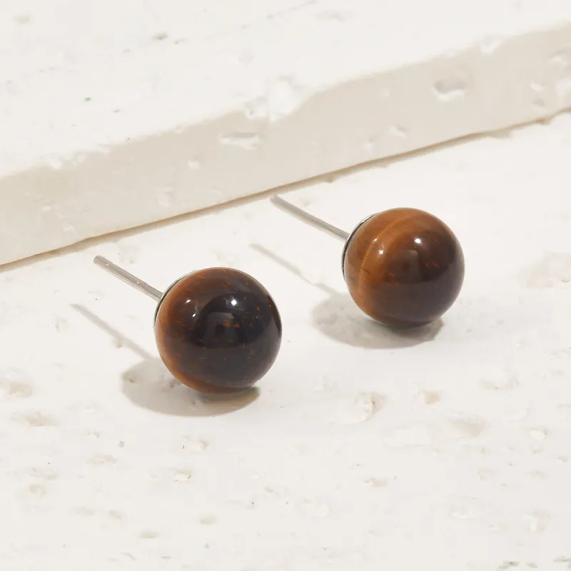 HELA DE HAI Natural Tiger's Eye Stone Stud Earrings Women's-25