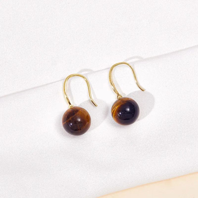 HELA DE HAI Natural Tiger's Eye Stone Jade Earrings Women's-5