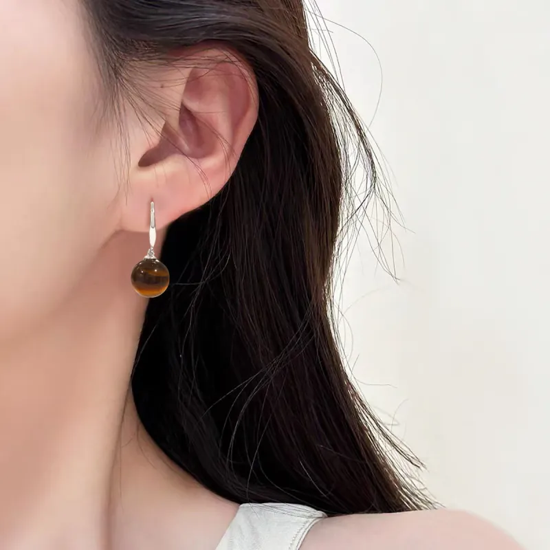 HELA DE HAI Natural Tiger's Eye Stone Jade Earrings Women's-8
