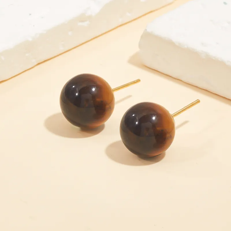 HELA DE HAI Natural Tiger's Eye Stone Stud Earrings Women's-2