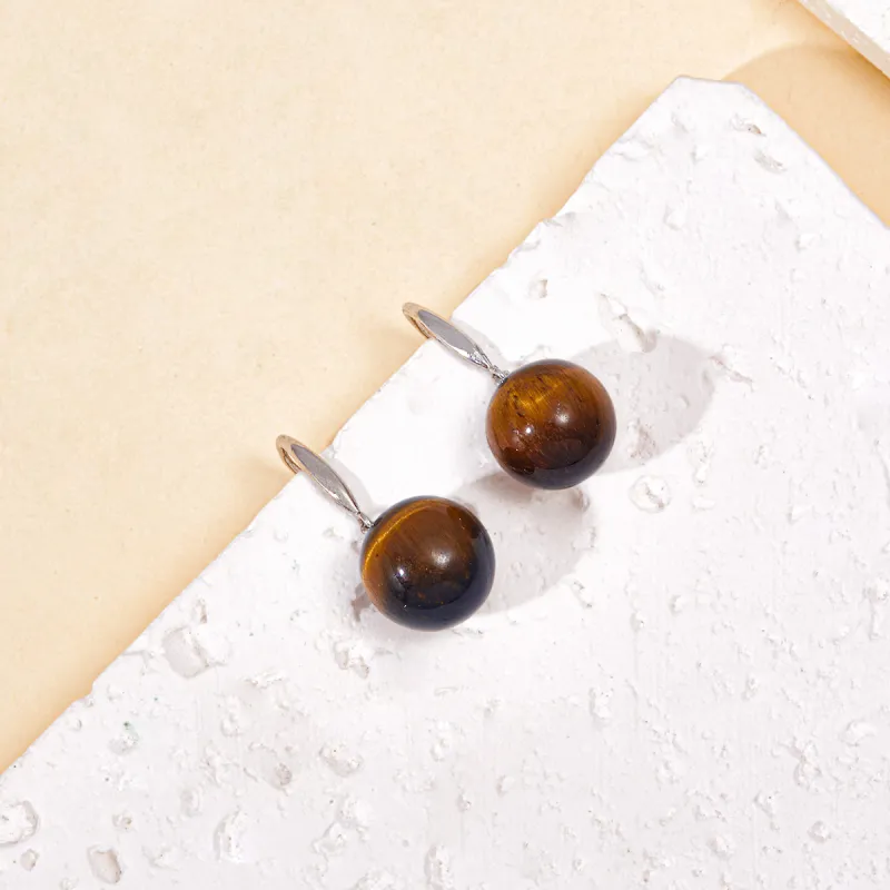 HELA DE HAI Natural Tiger's Eye Stone Jade Earrings Women's-9