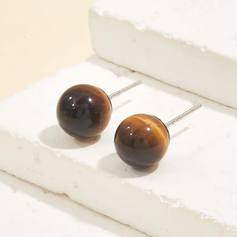 HELA DE HAI Natural Tiger's Eye Stone Stud Earrings Women's-23
