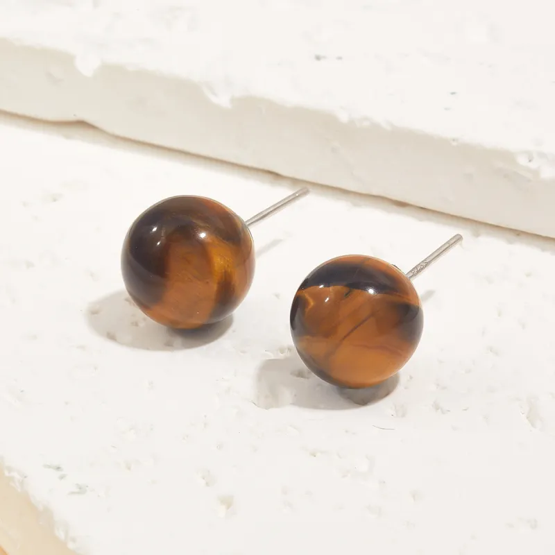 HELA DE HAI Natural Tiger's Eye Stone Stud Earrings Women's-11