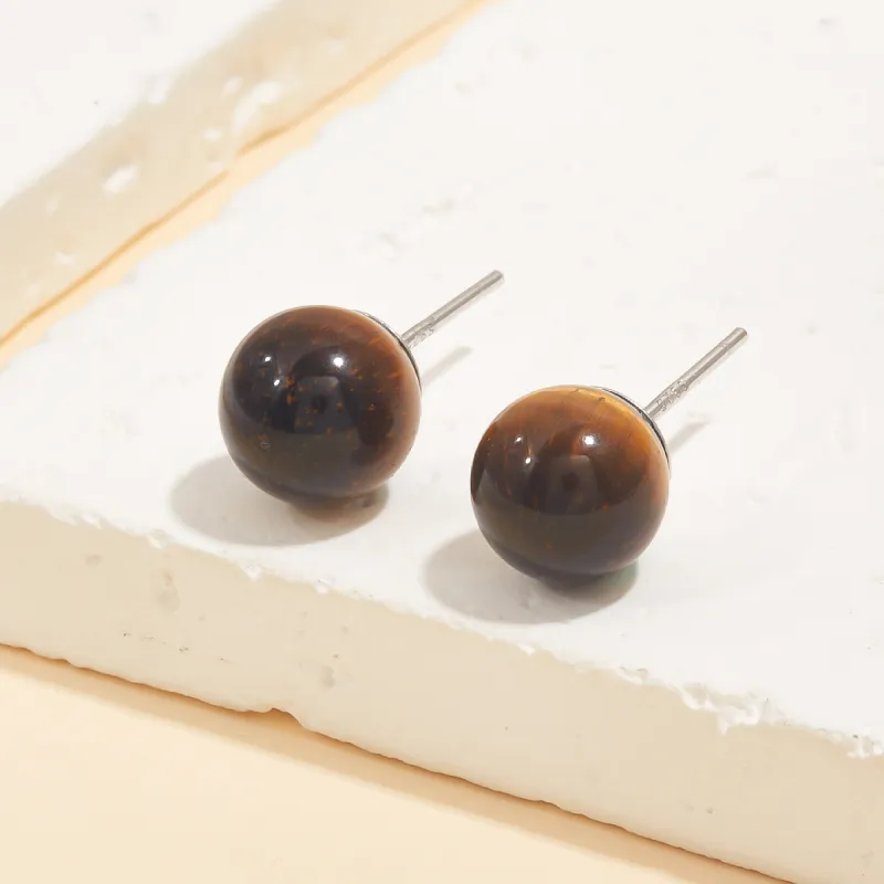 HELA DE HAI Natural Tiger's Eye Stone Stud Earrings Women's-24