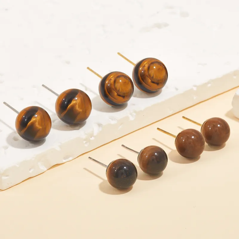 HELA DE HAI Natural Tiger's Eye Stone Stud Earrings Women's-26