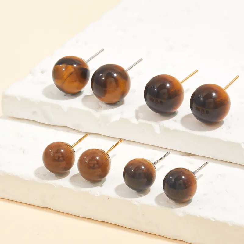 HELA DE HAI Natural Tiger's Eye Stone Stud Earrings Women's-27