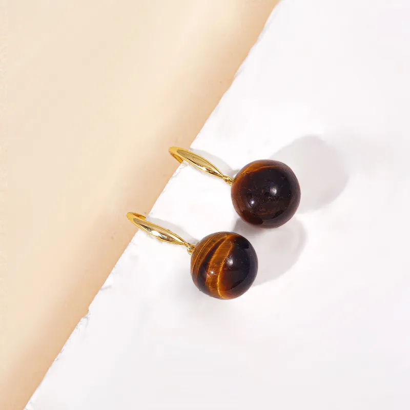 HELA DE HAI Natural Tiger's Eye Stone Jade Earrings Women's-3