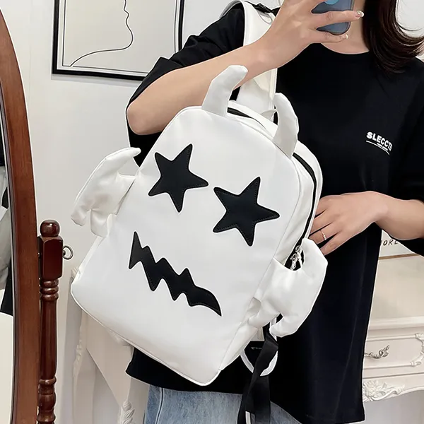 CARTELO Pu Double Shoulder Computer Backpack Regular Unisex White Black-3